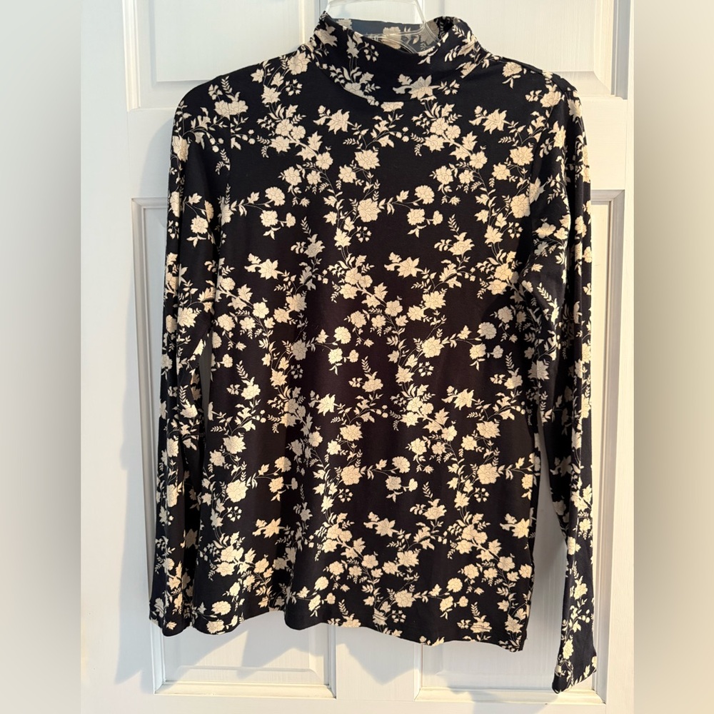 NWT Fat Face Black and Tan Floral Selena Ditsy Turtleneck Top Size 6